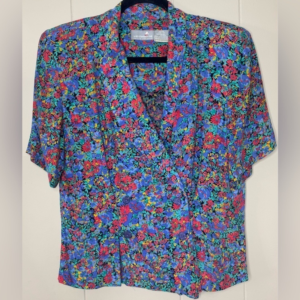 Liz Claiborne VTG 2pc Floral Crepe High Rise Short Set Womens Large/12